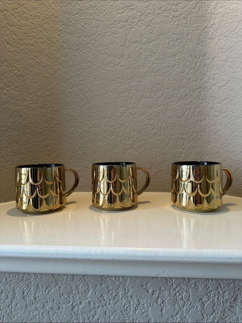 3 Starbucks Gold Mermaid Scales Mug 14oz 2019 Scalloped Limited Edition‎